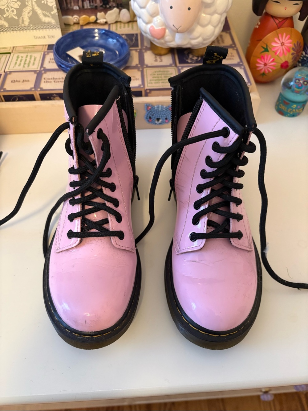 Kids Dr. Martens Pink Patent Combat Boots